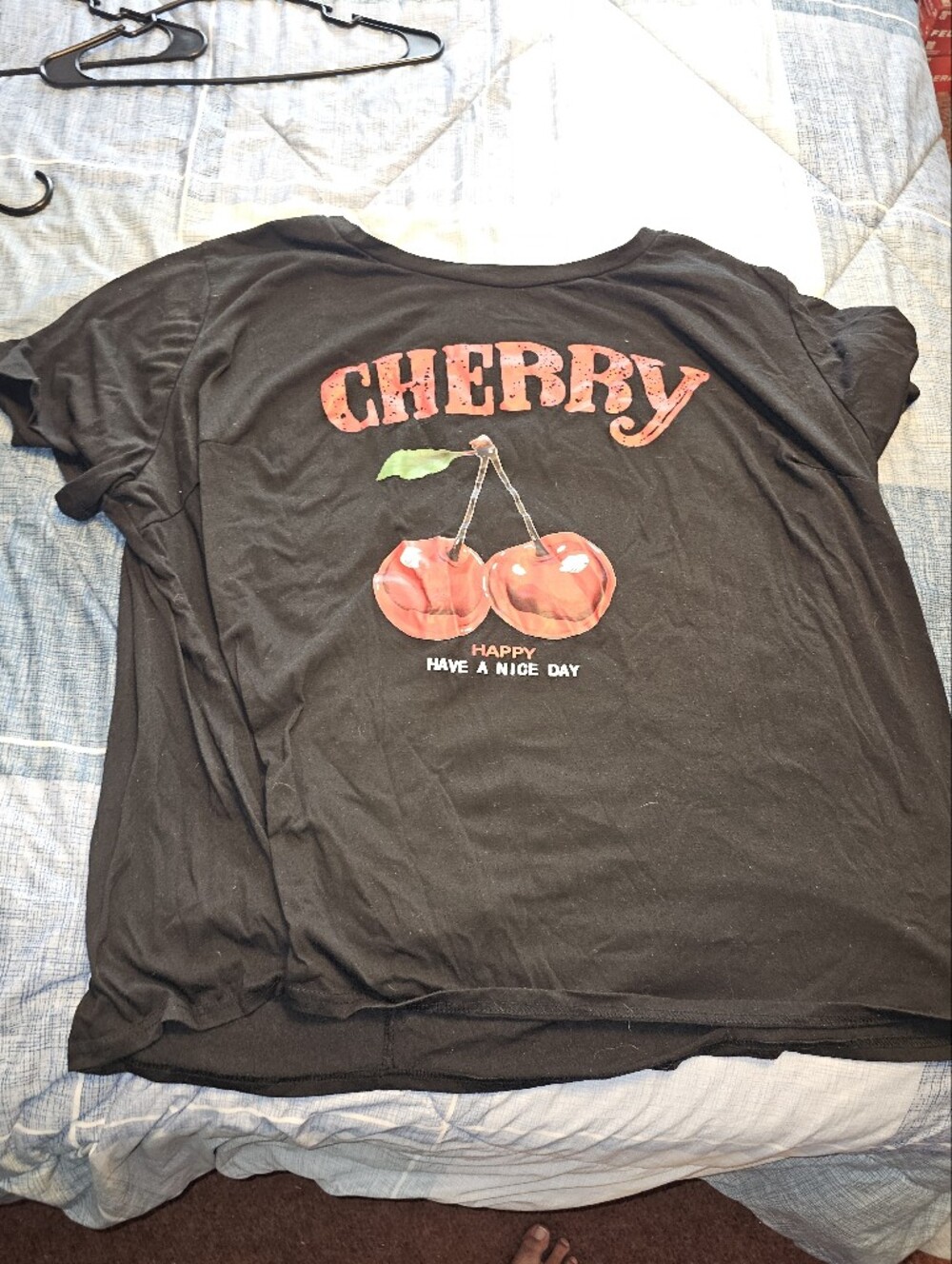 Black CHERRY Graphic Crop Tee with Red Cherry Print